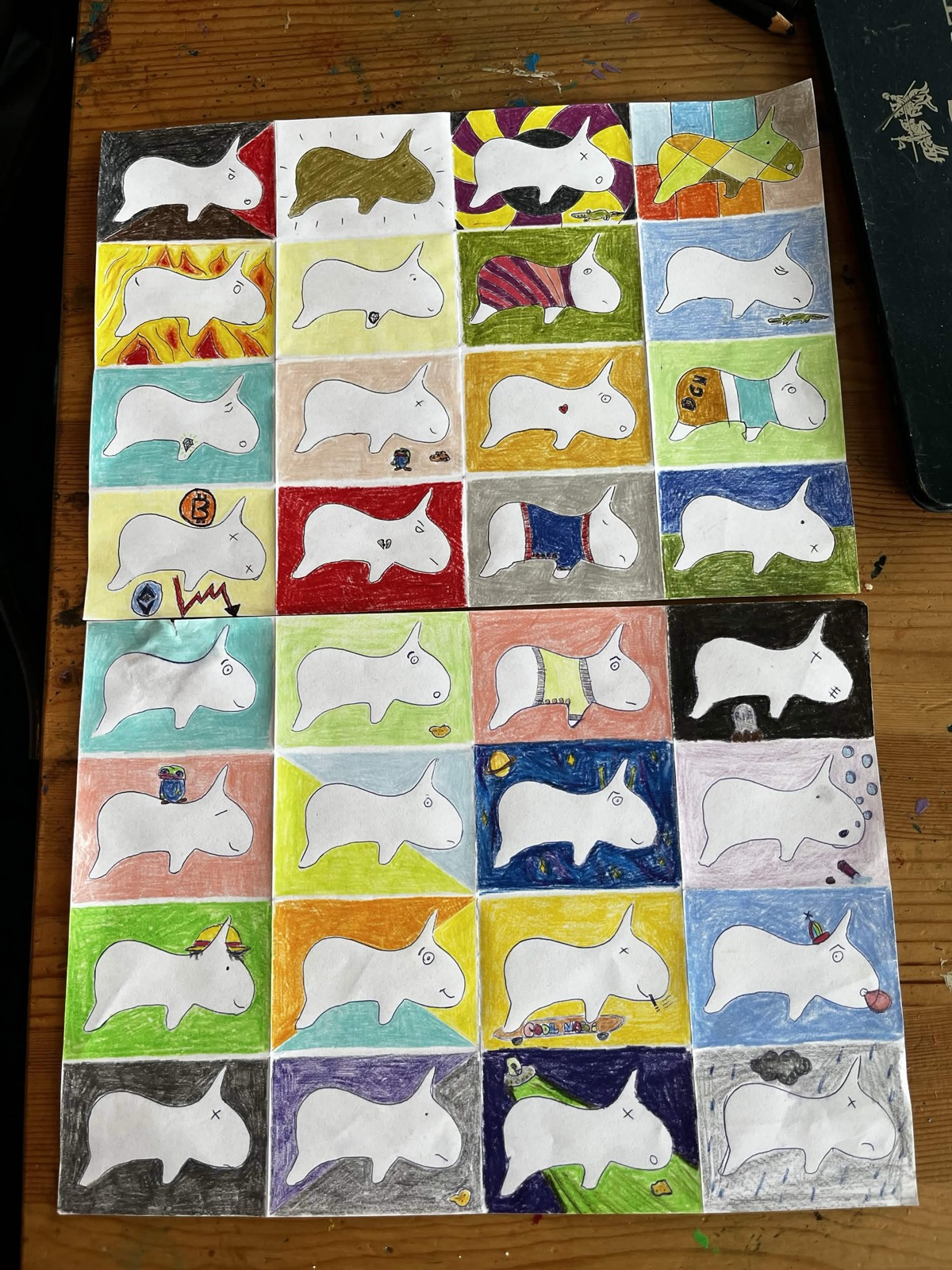 Hand-drawn grid of Nabi sketches